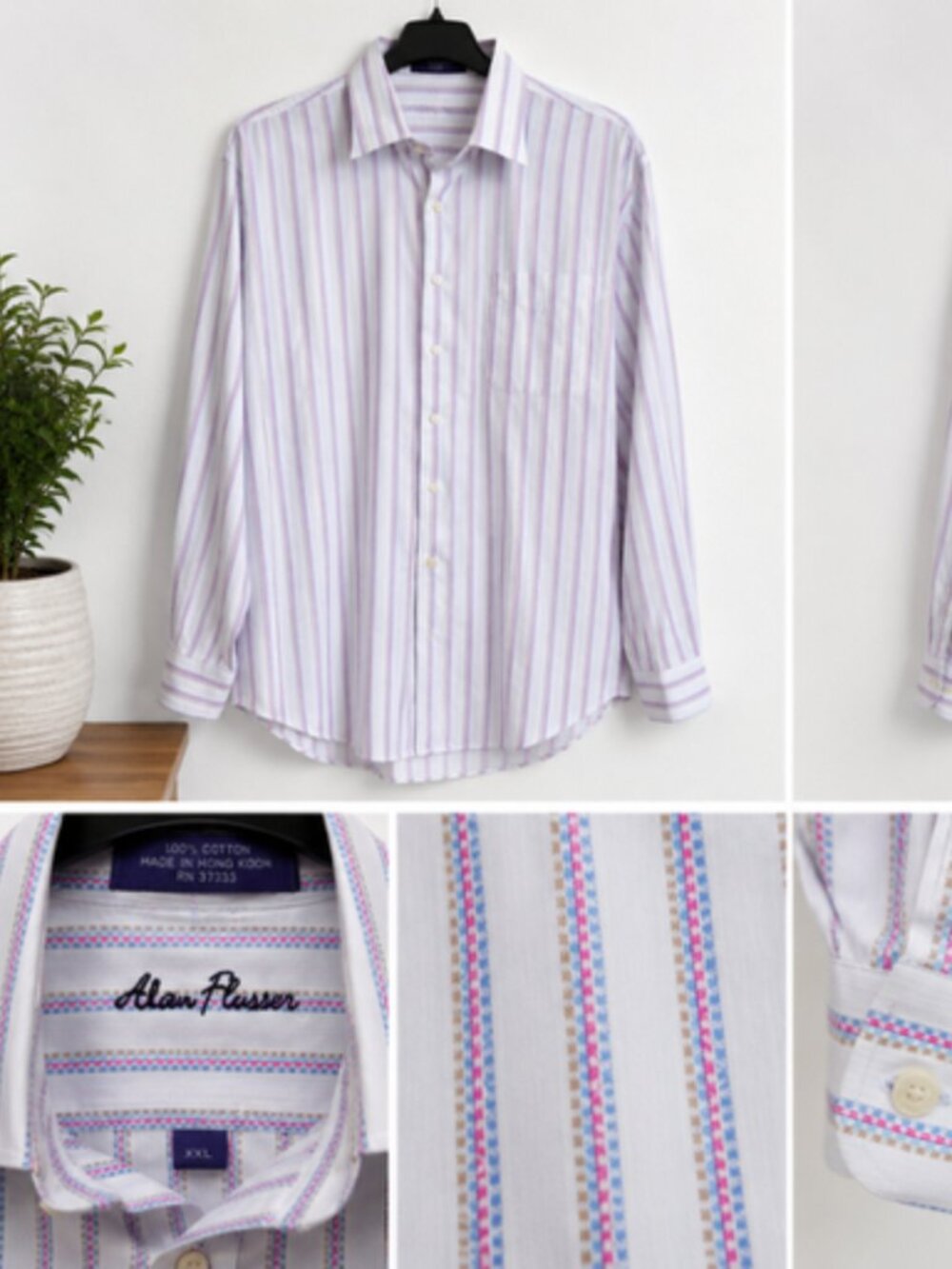 Alan Flusser Men’s Striped Button-Down Dress Shirt – XXL
